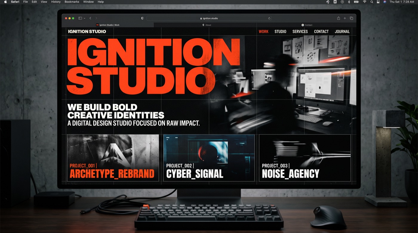 Ignition Studio brutalist portfolio website mockup